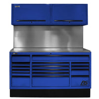 Blue Homak 72 Inch CTS Set With Upper Storage Cabinets And A Solid Metal Back Panel