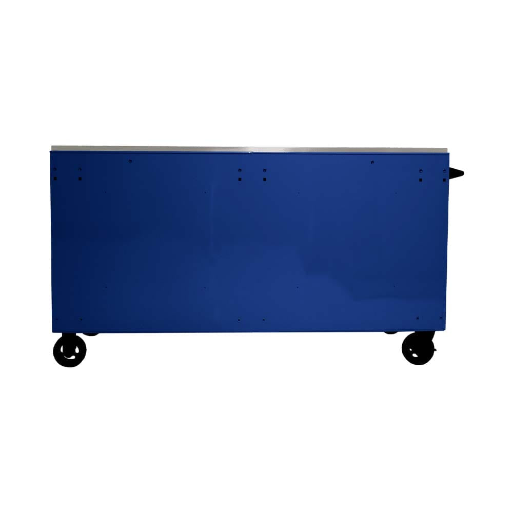 Blue Homak 72 Roller Cabinet 16-Drawer Featuring A Flat Top Surface, And Several Small Holes On Its Back Panel