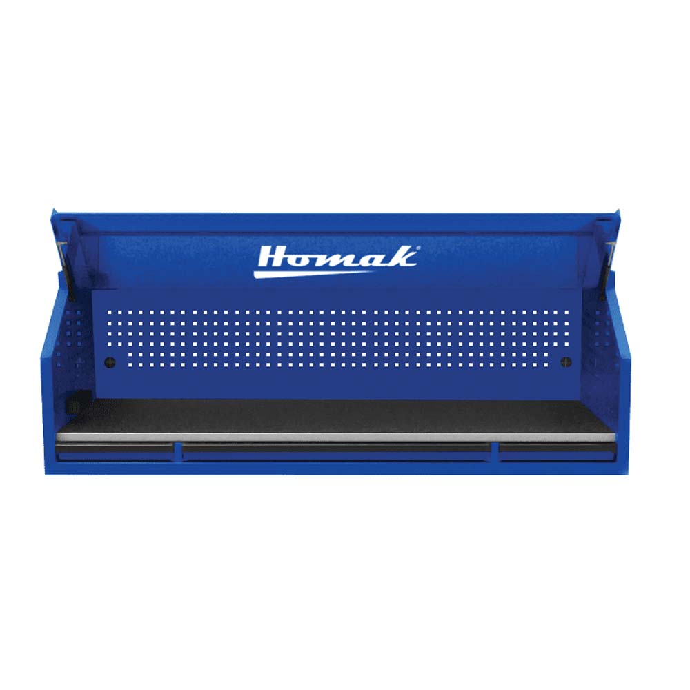 Blue Metal Homak 72 Top Hutch With An Open Lid And Perforated Back Panel