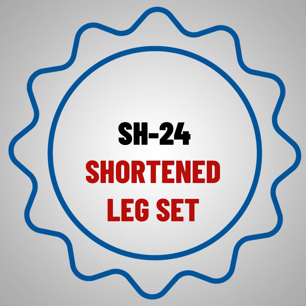 Blue Serrated Badge Design With The Text SH 24 Shortened Leg Set In Red Centered Within The Badge