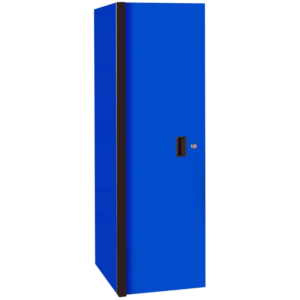 Blue Side Cabinet Tool Box By Extreme Tools With A Black Accent Strip Along The Left Edge Of The Door And A Lockable Handle In The Center