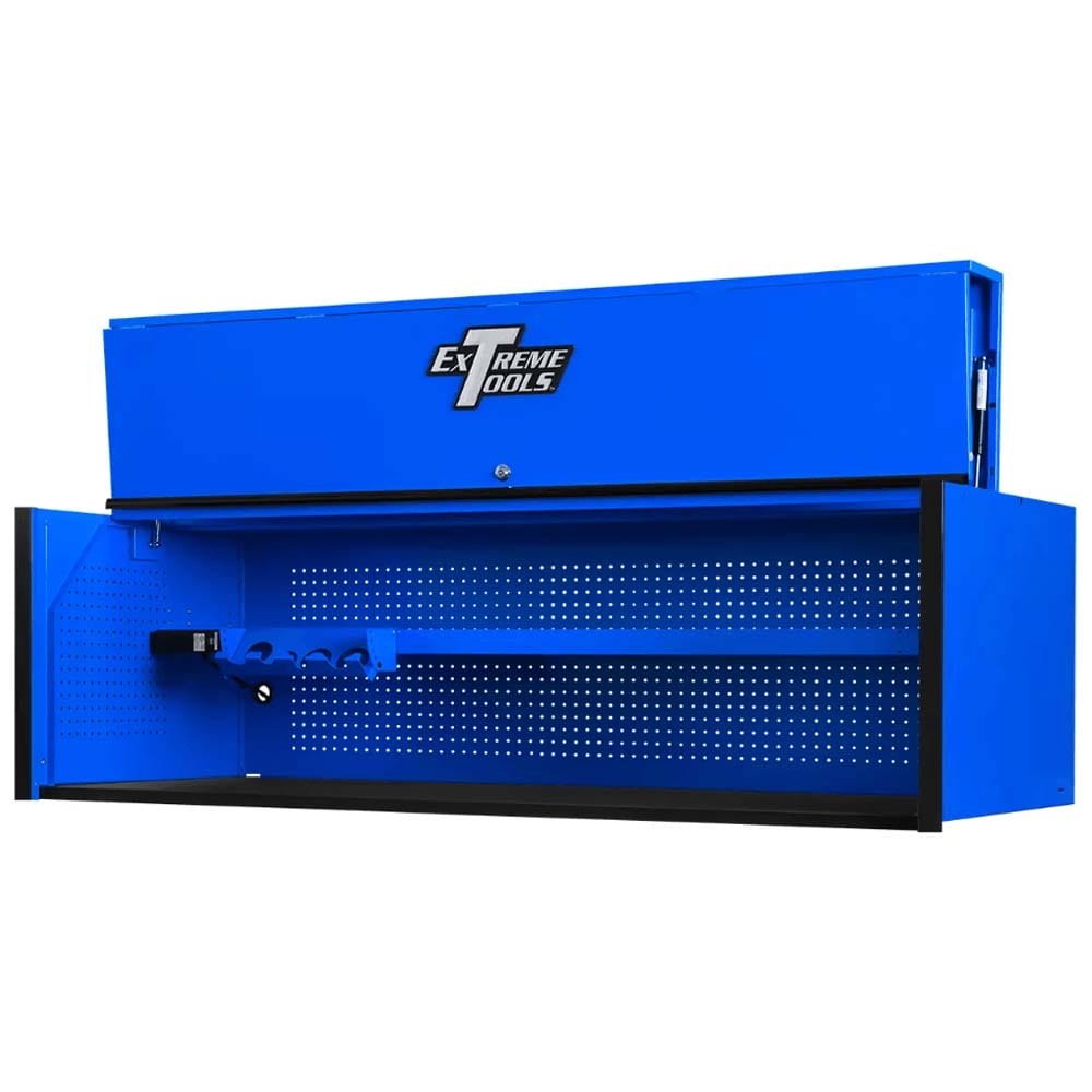 Blue Top Extreme Tools 72 Inch Tool Box Hutch With Black Side Accents And A Pegboard Back Panel