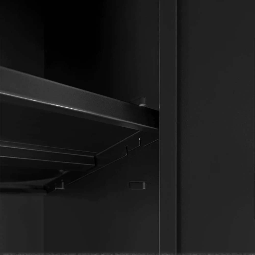 Bold Series9 Piece Garage Cabinet Set Featuring A Shelf Supported By Metal Brackets And Hooks