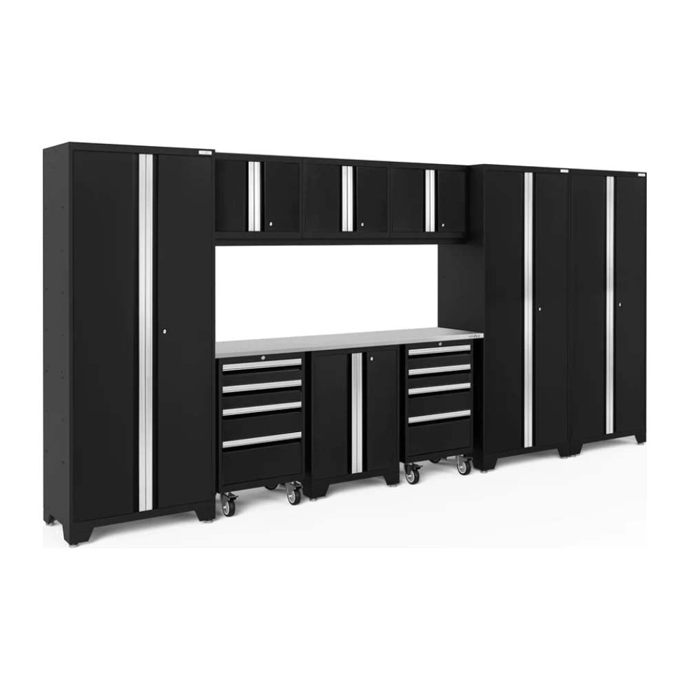 Bold Series 10 Piece Cabinet Set Consisting Of Multiple Tall Cabinets, Wall Mounted Cabinets, And Rolling Tool Drawers