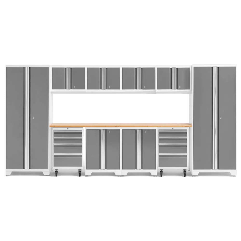 Bold Series 12 Piece Cabinet Set With 2X Lockers Consisting Of Multiple Gray And White Cabinets And Drawers