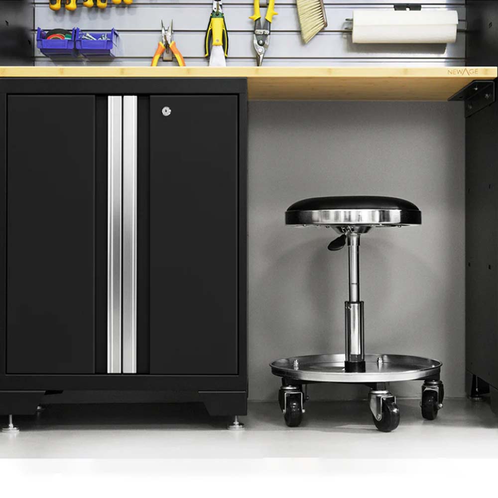 Bold Series 9 Piece Garage Cabinet Set Featuring A Black Metal Storage Cabinet With Silver Handles
