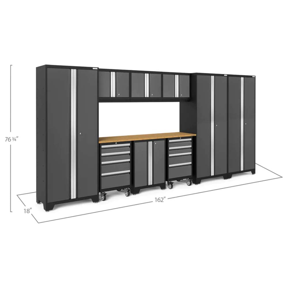 Bold Series Cabinet Set 10 Piece By NewAge With A Combination Of Tall Cabinets, Upper Cabinets, And Lower Drawer Units On Wheels