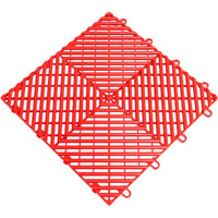 Bright Red Racedeck Garage Flooring With A Square Shape And Diamond Shaped Openings