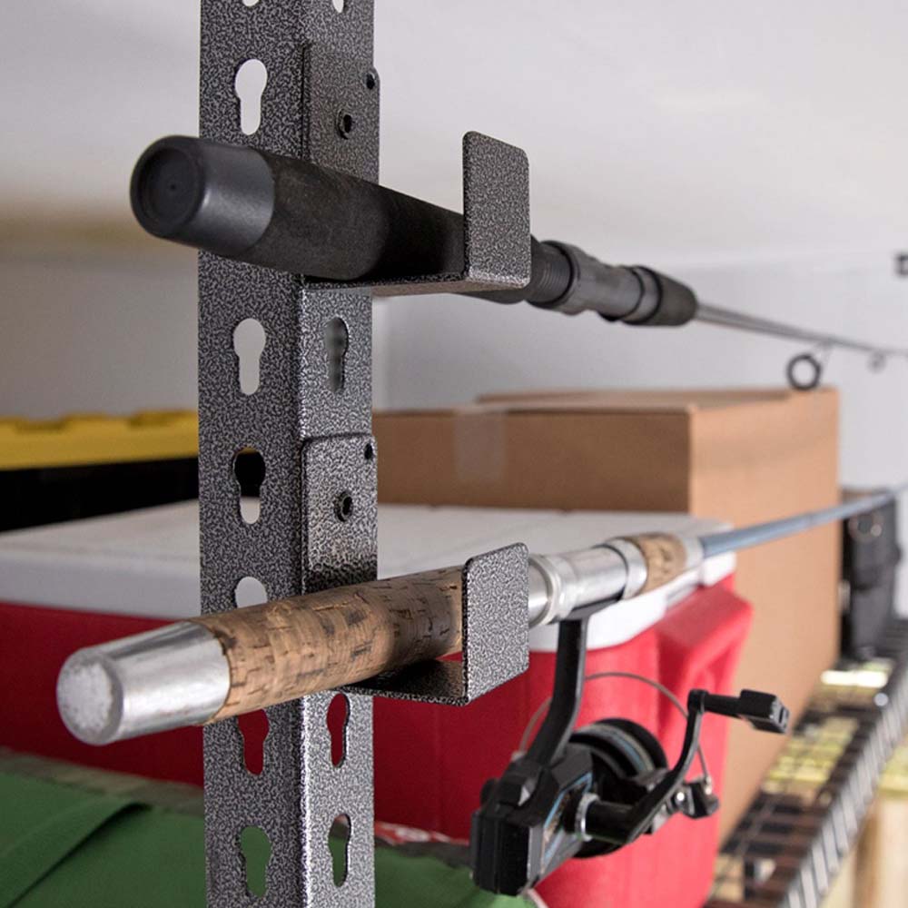 Ceiling Mounted Storage Rack With Versarac Hooks By NewAge Holding Fishing Rods In Place