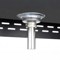 Chrome Leg Bolt Mounted Underneath A Black Cabinet With Slotted Backpanel