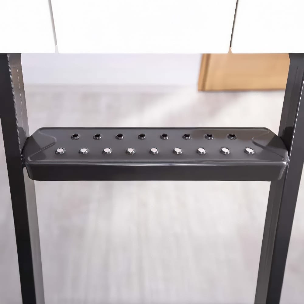 Close-Up Of A Black Metal Ladder Step With Multiple Round Anti-Slip Studs