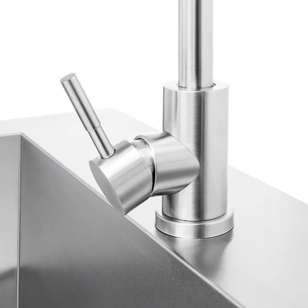Close-Up Of A Brushed Stainless Steel Faucet Base