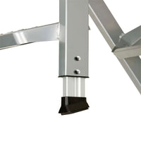 Close-Up View Of A Telescoping Metal Ladder Leg With An Adjustable Extension And A Black Non-Slip Rubber Foot