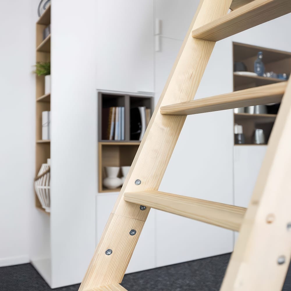 Close-Up View Of A Wooden Ladder Section Indoors