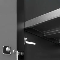 Close Up Of A Cabinet Shelf Lock With Chrome Hardware And Adjustable Support Slot