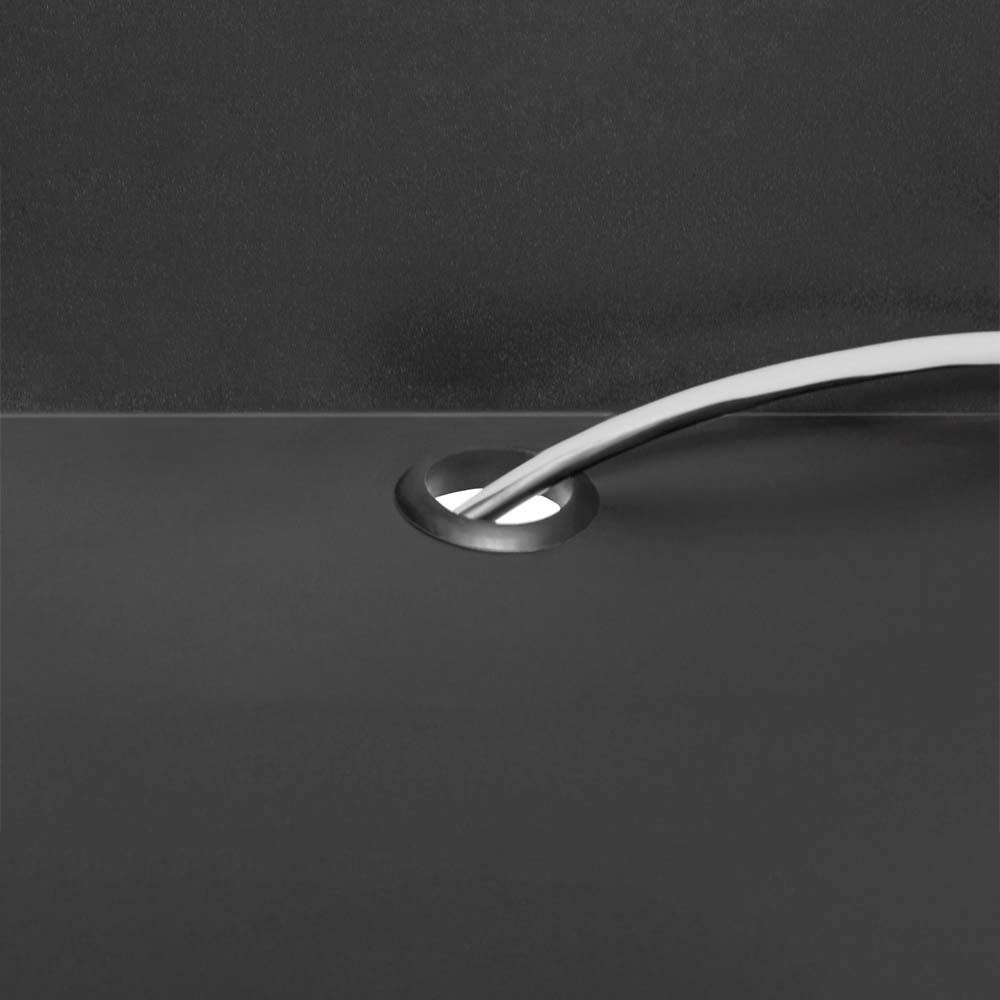 Close Up Of A Sleek Black Surface With A Circular Grommet Of NewAge Bold Series 10 Piece Cabinet Set