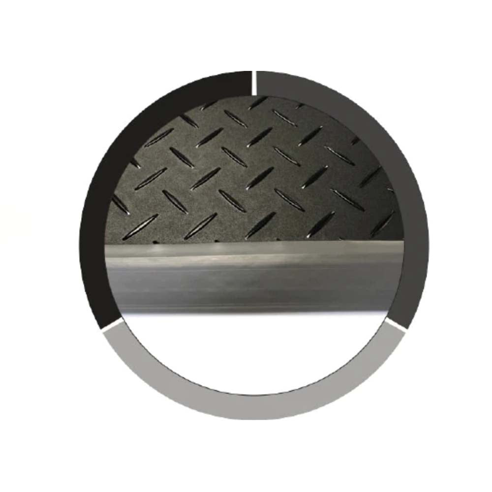 Close Up Of Perfection Garage Floor Tile ,A Metal Surface With A Diamond Plate Pattern, Framed In A Circular Format