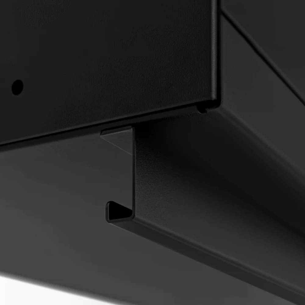 Close Up View Of A Dark Colored Metal Bracket Of 12 Piece Bold Series Cabinet Set With Lockers By NewAge