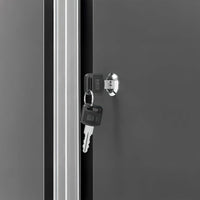 Close Up View Of A Locked Cabinet With A Key Inserted In A Chrome Cylinder Lock