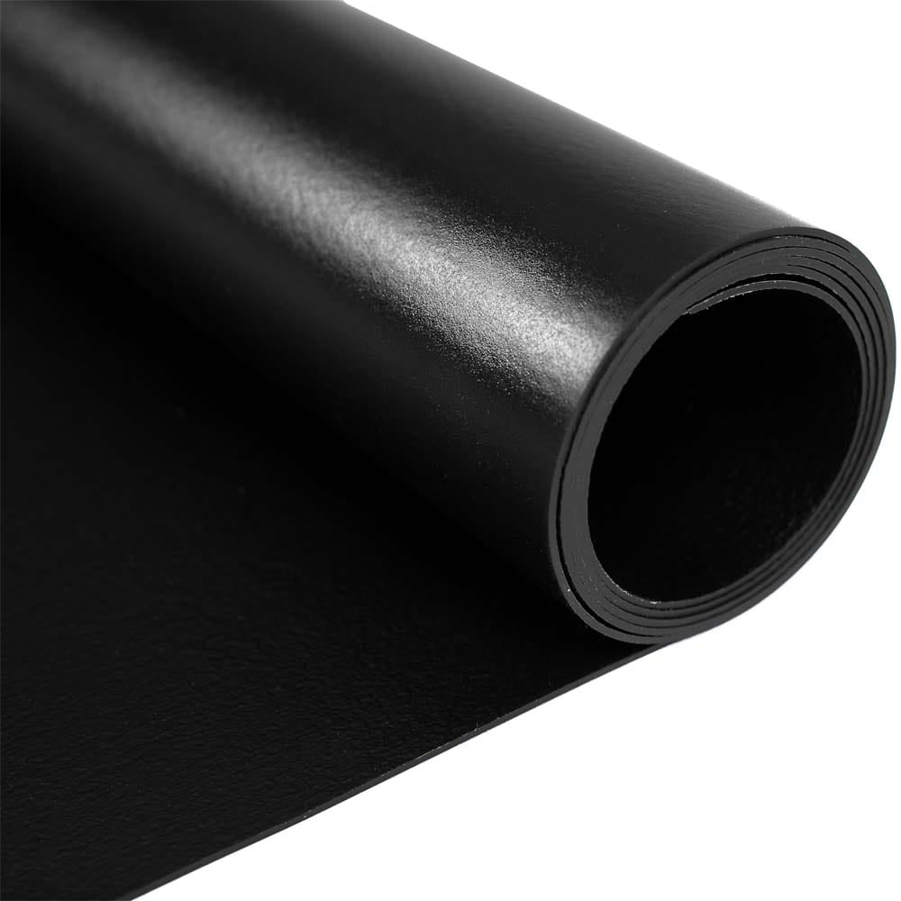 Close Up View Of G-Floor Equipment Mat, A Rolled Up Black Rubber With A Smooth Glossy Surface