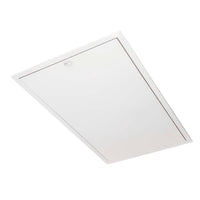 Closed Attic Hatch With A Clean Flush-Mounted White Door And A Recessed Pull Handle At The Center