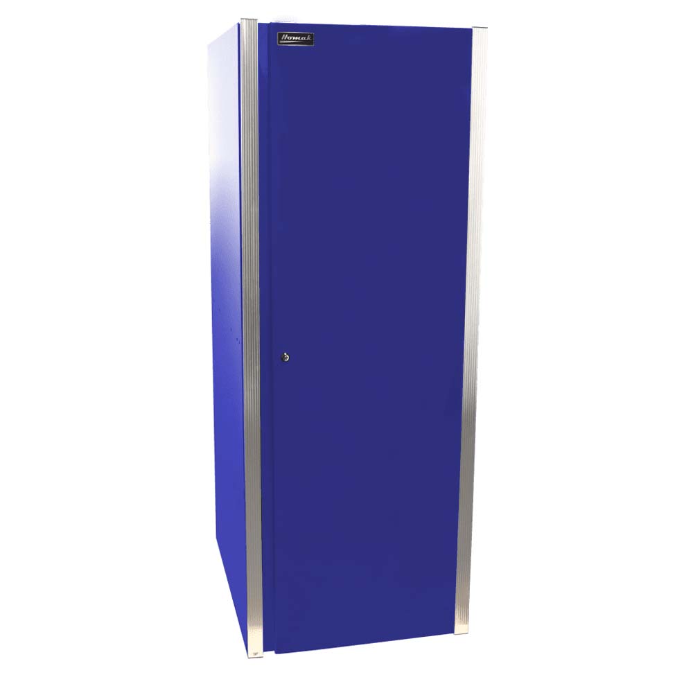 Closed Blue Homak Pro Series Side Locker With A Silver Trim Along The Edges