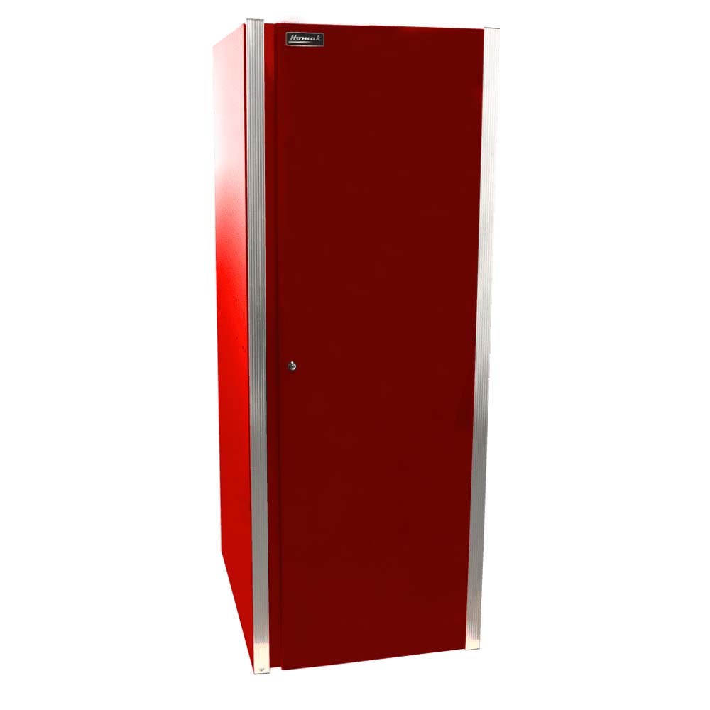Closed Red Homak HXL Side Locker With A Silver Trim Along The Edges