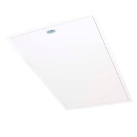 Closed White Attic Hatch With A Small Built-In Metal Handle