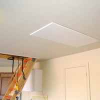 Closed White Panel On The Ceiling With Versa Lift Attic Storage System