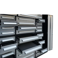 Closeup Of A Multi Drawer Tool Cabinet With Several Drawers Pulled Out