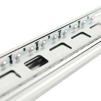 Closeup Of A Stainless Steel Ball Bearing Drawer Slide Rail With Mounting Slots