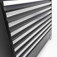 Closeup Of Sleek Tool Cabinet Drawers With Brushed Aluminum Pull Bars