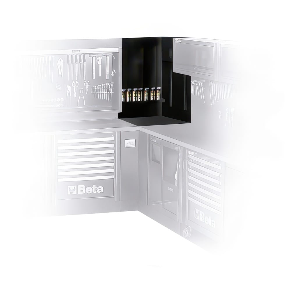 Corner Workshop Organizer With Open Shelf Storage And Seamless Cabinet System Integration