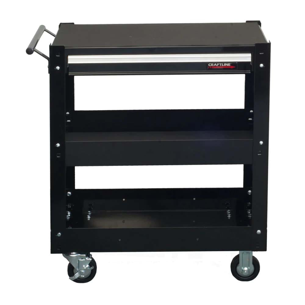 Craftline Metal 3 Shelf Cart With Drawer, Three Shelves, A Side Handle, And Four Caster Wheels