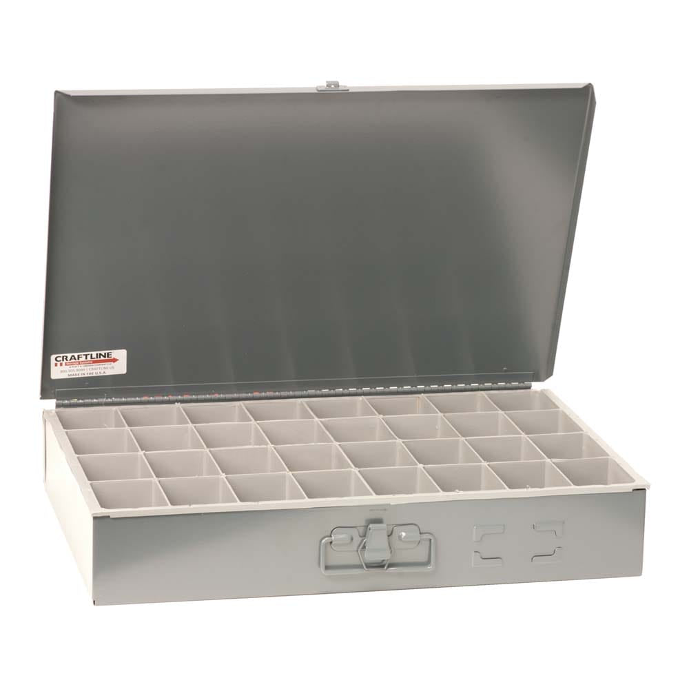 Craftline Steel Compartment Box With 32 Compartments With Hinged Lid Opened