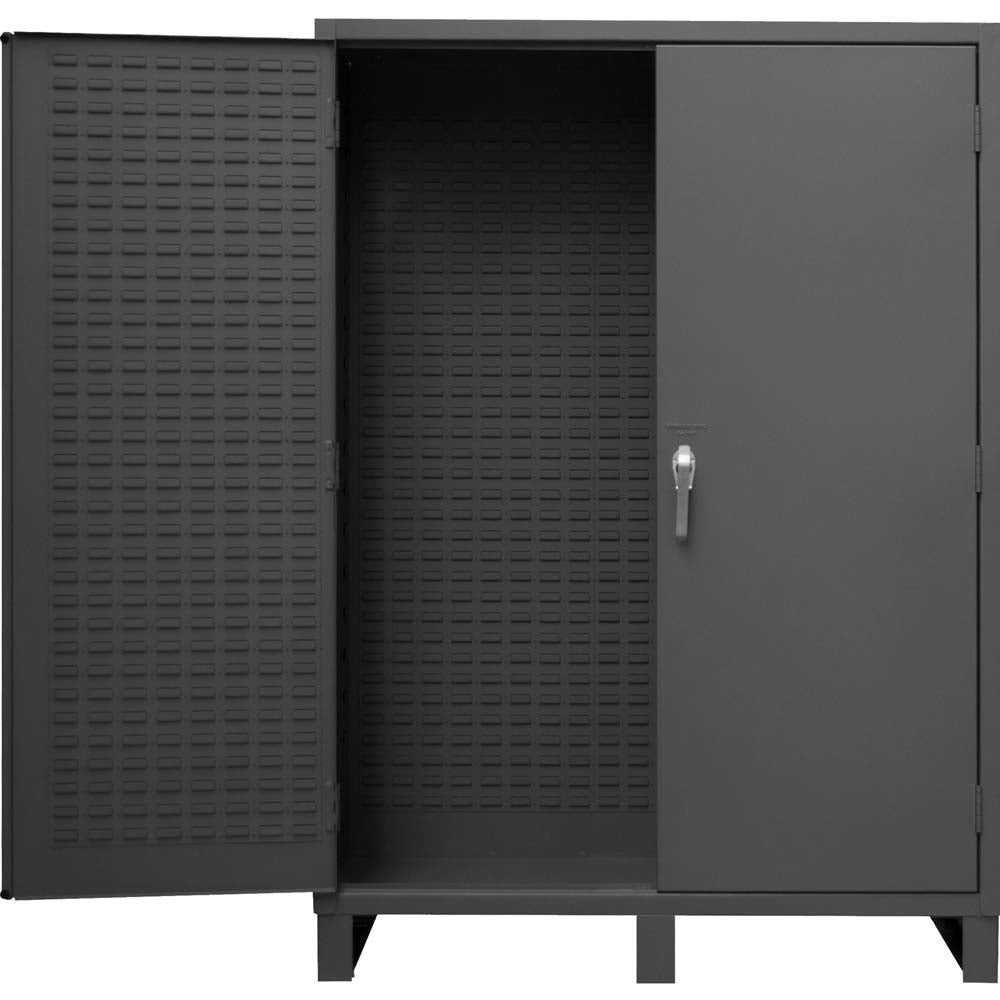 Customizable Louvered Panel Cabinet Durham With Two Doors One Of Which Is Open Revealing An Empty Interior