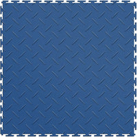Dark Blue Perfection Tile Garage Rubber Floor Tiles With A Diamond Plate Pattern, Featuring Raised Diamond Shaped Ridges