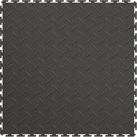 Dark Gray Perfection Tile Interlocking Floor Tiles With A Diamond Plate Pattern, Featuring Raised Diamond Shaped Indentations