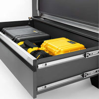 Deep Lower Drawer Holds Bulky Cases On Heavy Duty Full Extension Slides