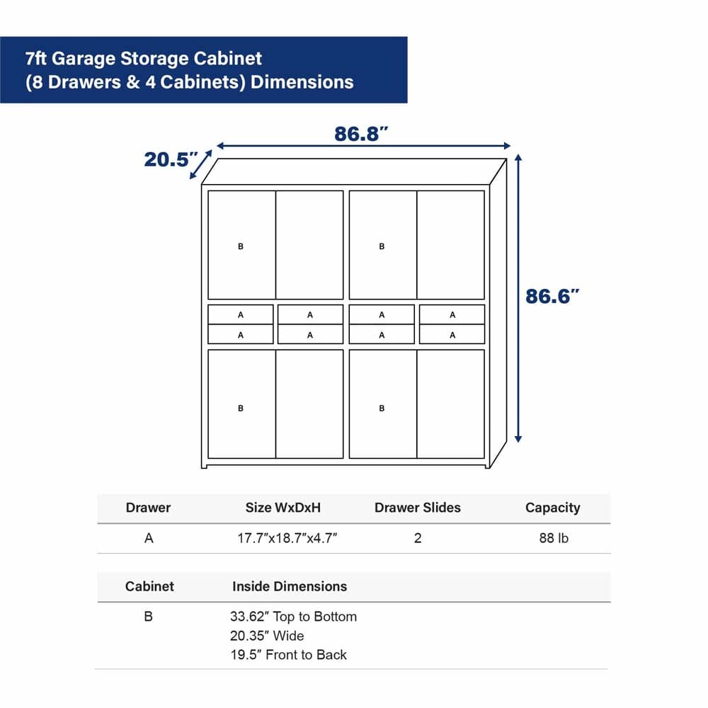 Diagram Showing 7ft Garage Storage Cabinet Dimensions