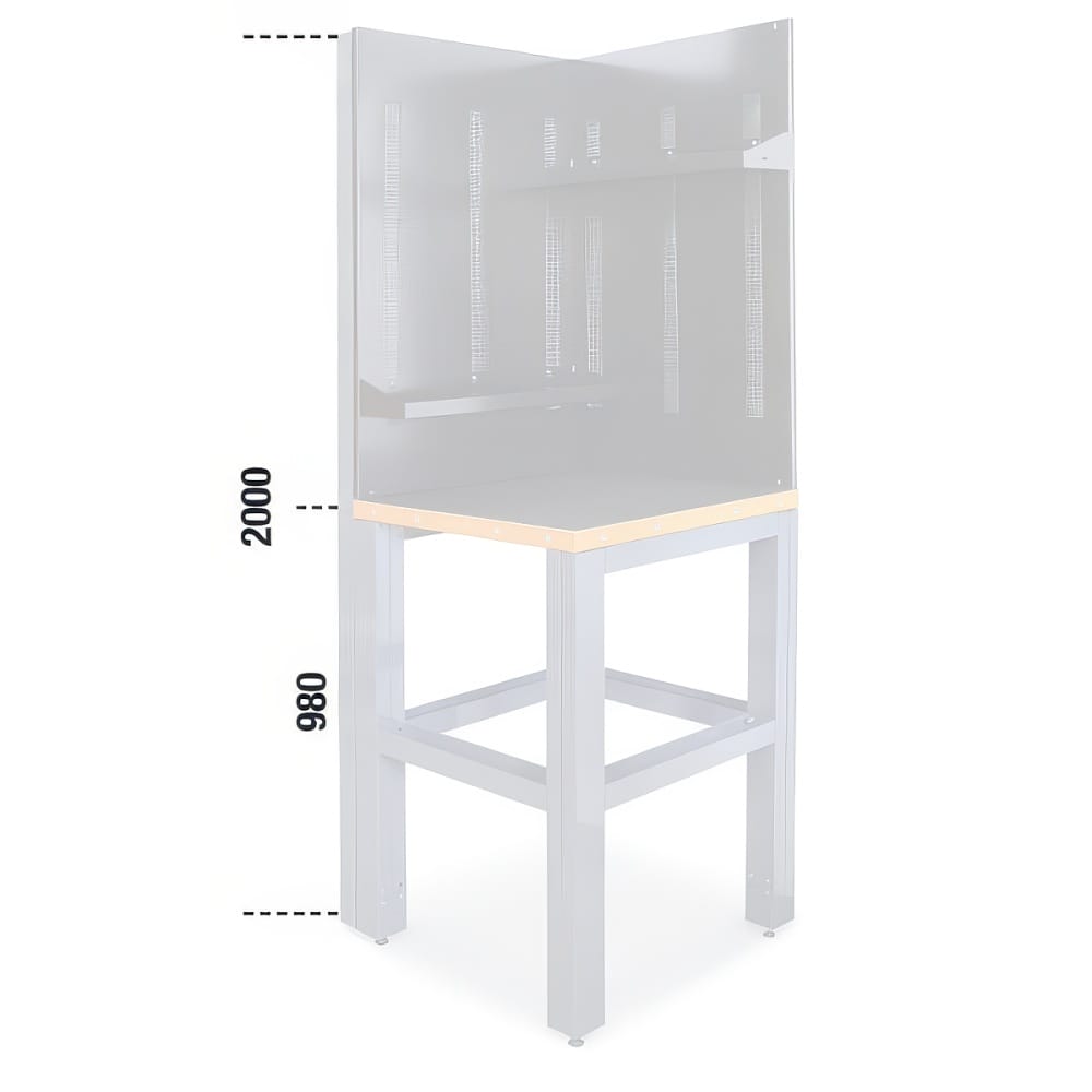 Dimensioned Corner Workbench Display Featuring Protective Panels And A Heavy Duty Steel Frame