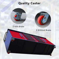 Drawer Cabinet On Four Wheels With Closeups Of Two Braked Casters And Two Nonbraked Casters