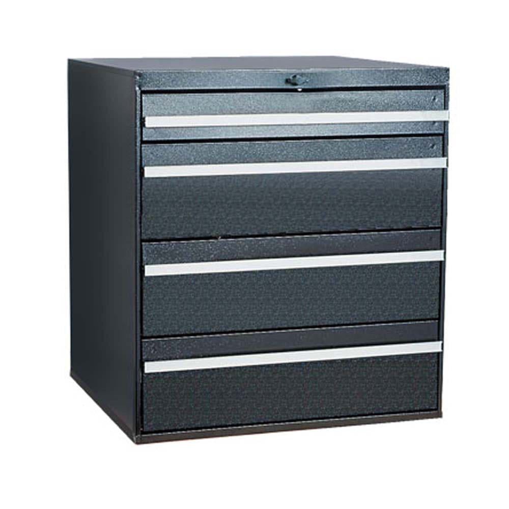 Drawer System With Knob Lock Drawers And 3 Inch High Dividers Featuring Five Drawers Of Varying Heights
