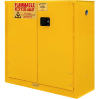 Durham 30 Gallon Flammable Cabinet Manual With Warning Labels Indicating It Is For Keeping Flammable Materials Away From Fire