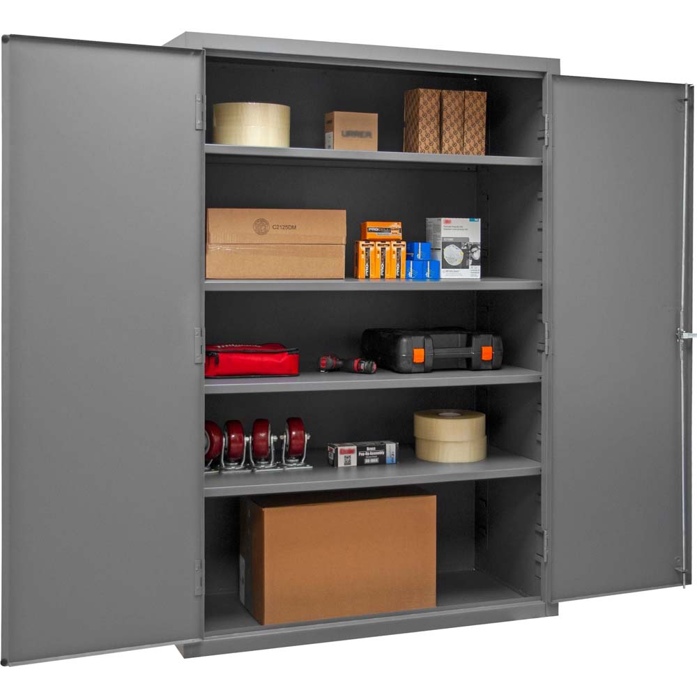 Durham Cabinet 16 Gauge 4 Shelves 48x24x72 With Open Doors Containing Various Items