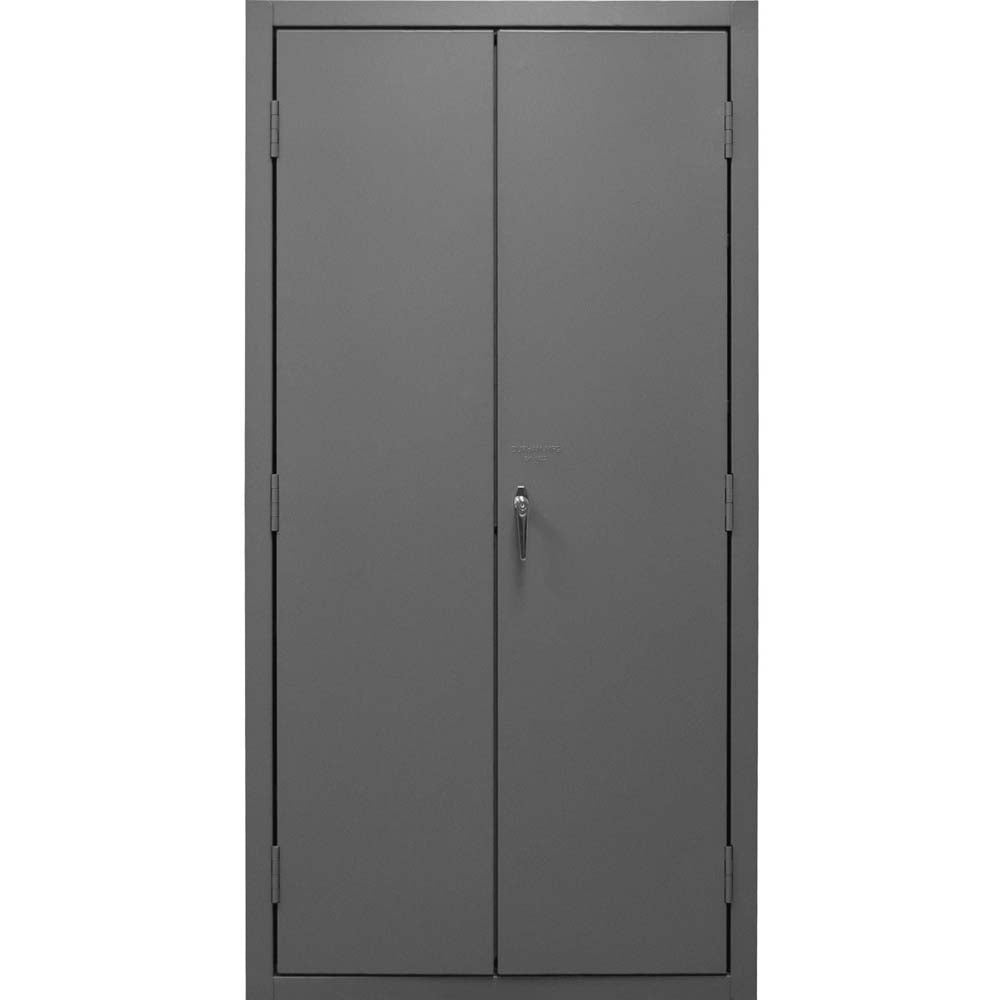 Durham Cabinet 36x24x72 With Blue Bins With A Handle And Hinges On The Sides