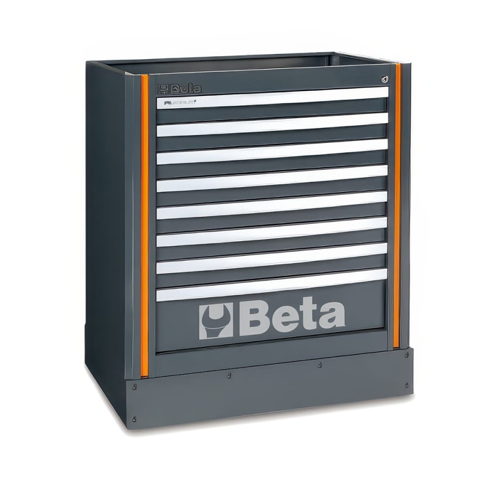 Eight Drawer Workshop Tool Cabinet With Full Width Drawers And Orange Side Accents