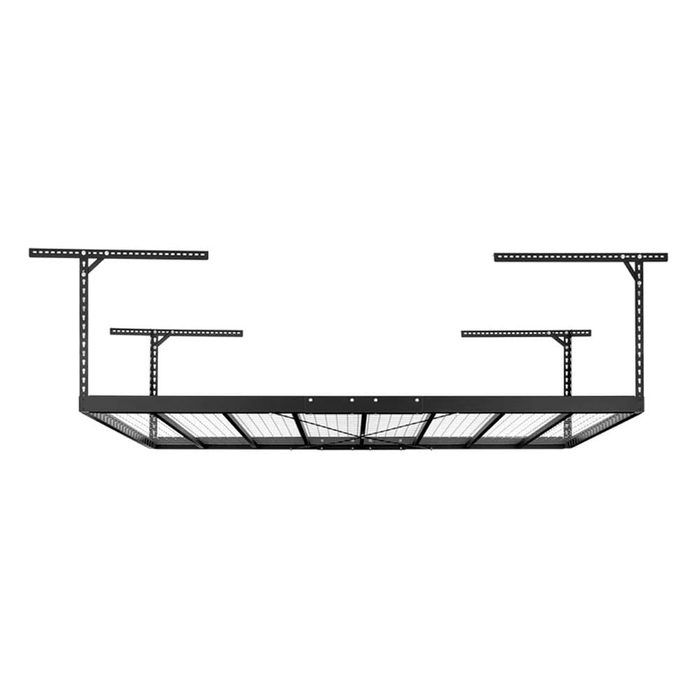 Empty Black Best Overhead Garage Storage By NewAge With A Wire Grid Base And Adjustable Vertical Supports