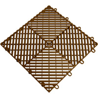 Espresso Racedeck Freeflow Garage Flooring With A Grid Like Pattern Arranged In A Diamond Shape With Evenly Spaced Slats and Small Loops On The Edges
