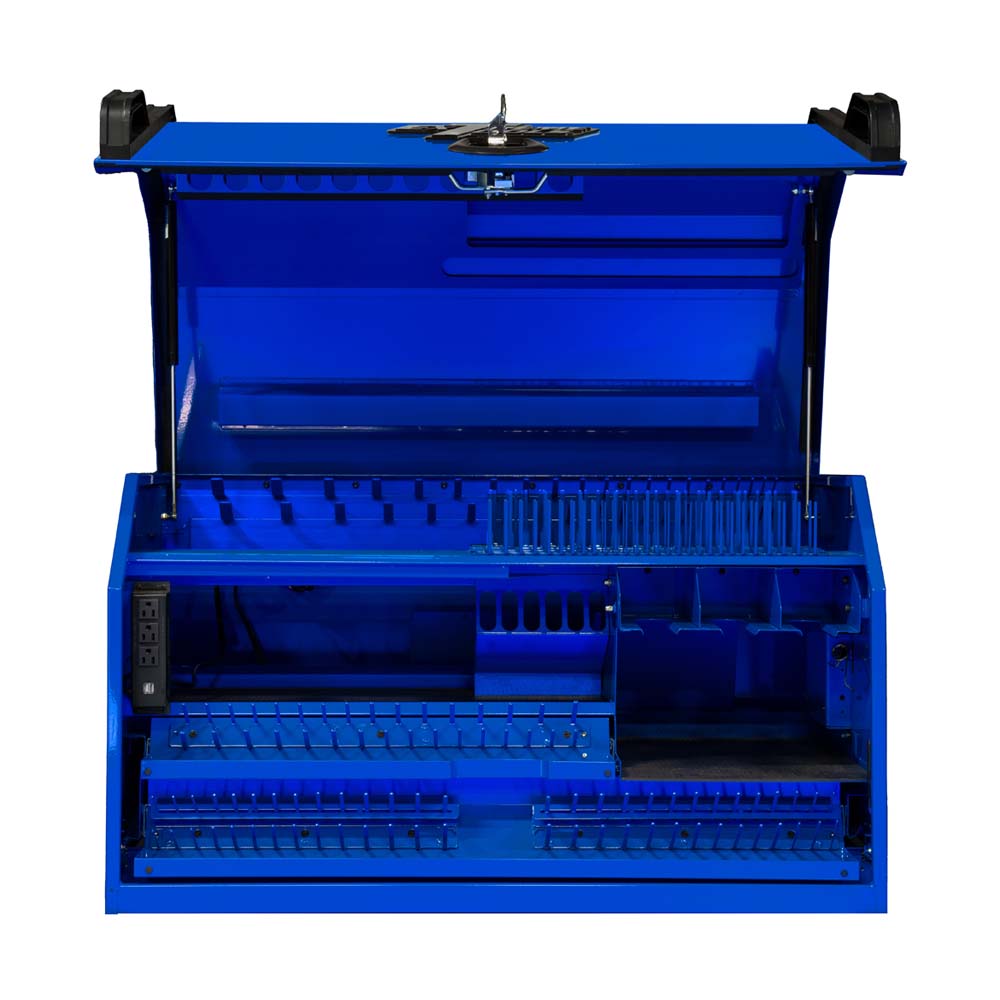 Extreme Tools 41-Inch Tool Workstation With Multiple Compartments And A Power Strip On The Left Side